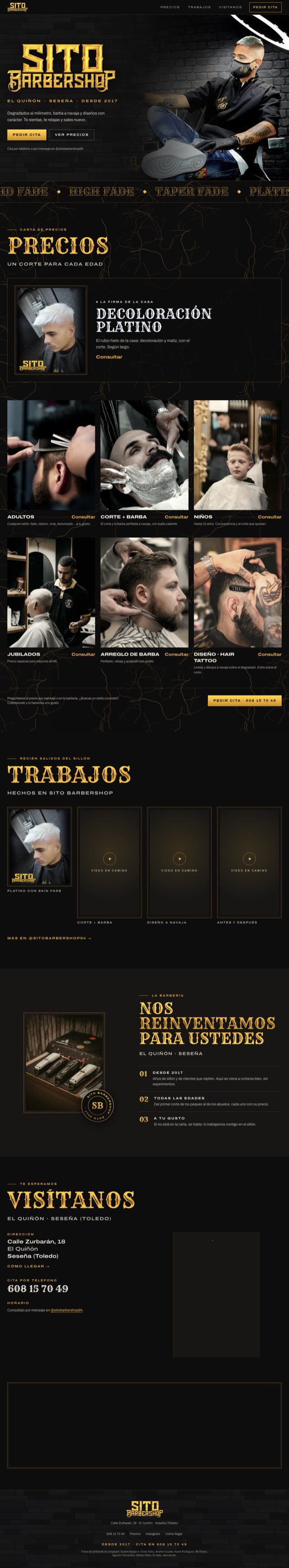 Web de Sito Barbershop: portada, precios, trabajos y ubicación.
